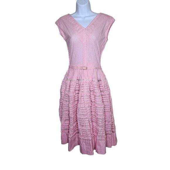 Vintage 50s Kane Weill Bouffant Dress Womens Size S Pink Gingham Check Pinup - Picture 1 of 8